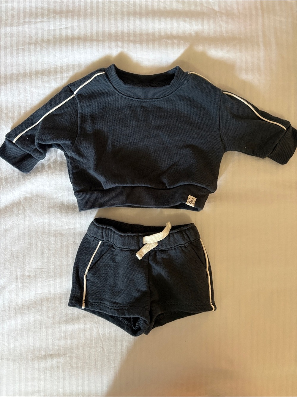 Newborn Navy Two-Piece Sweatshirt & Shorts Set with White Piping